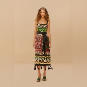 Farm Rio Coconut Tree Flow Linen Blend Dress Sz S Multicolor